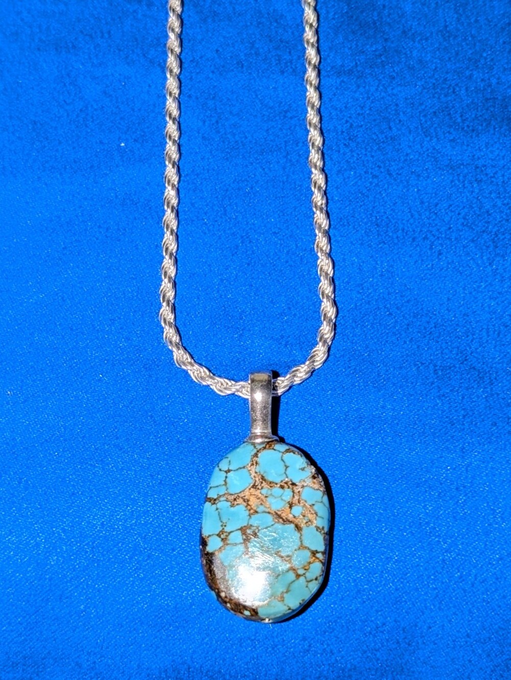 Turquoise Matrix Oval Pendant With Italian 925 Silver Chain